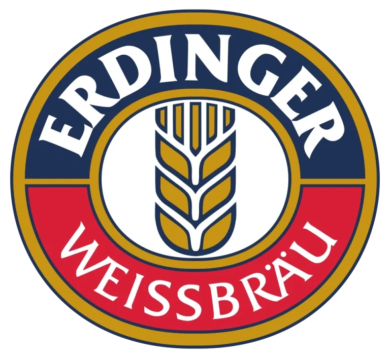 Erdinger Weißbräu Logo in Blau und Gold.