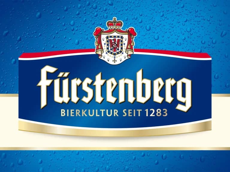 Blaues Fürstenberg-Logo mit Krone und Wappen, Schriftzug „Bierkultur seit 1283“.