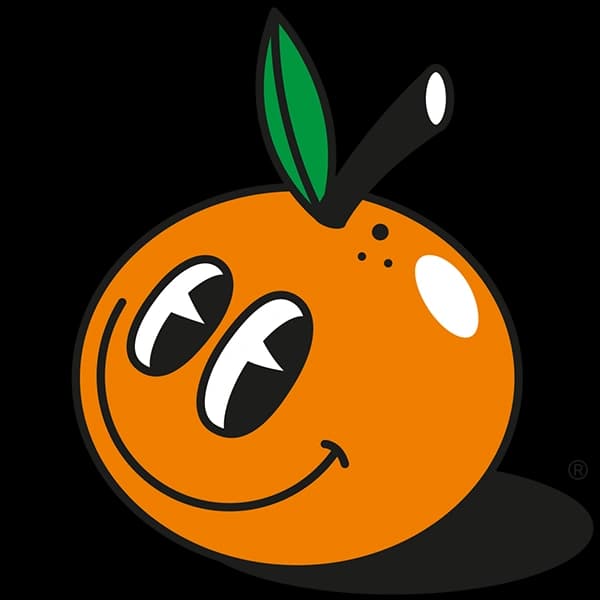 Lächelnde Orange mit grünem Blatt – Logo „I am special“.