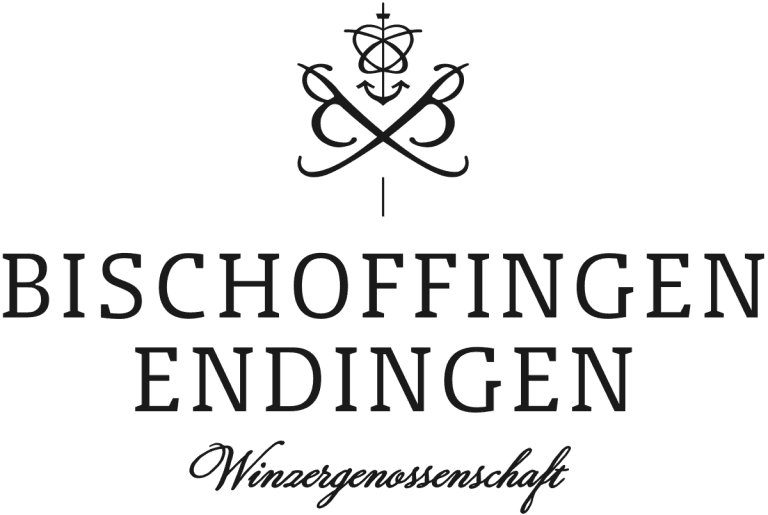 Schwarzes Logo mit Wappenkrone und Schriftzug „Bischoffingen Endingen Winzergenossenschaft“.